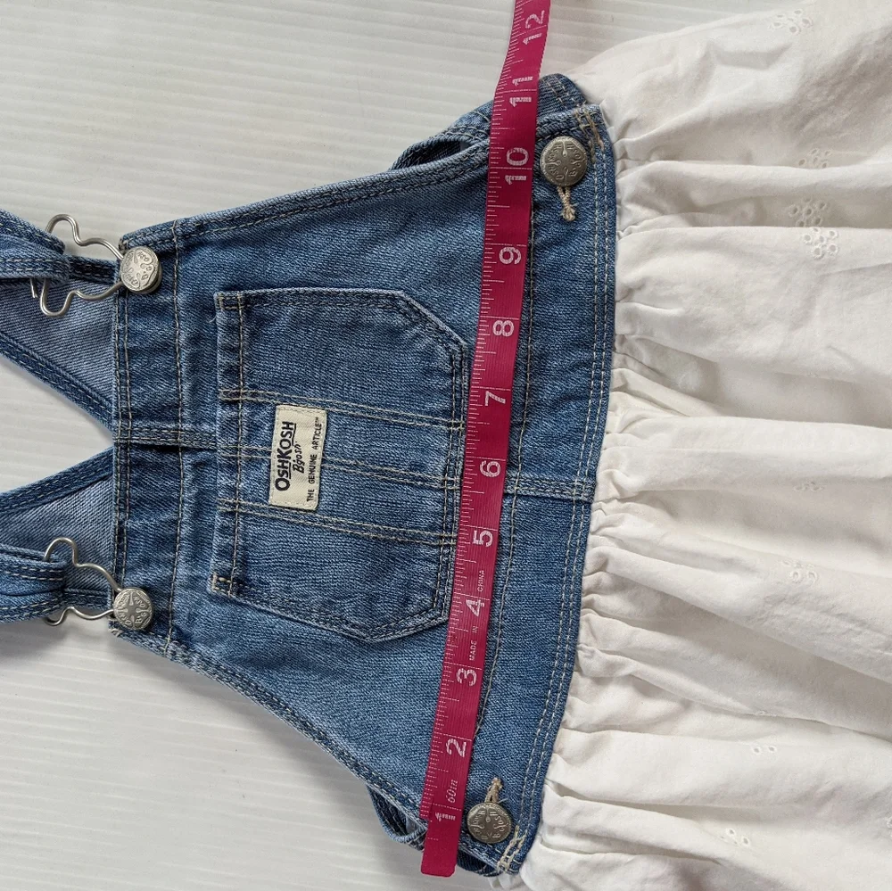 OSH-KOSH B'GOSH girls white eyelet blue denim bib overall skirtall jumper 4t